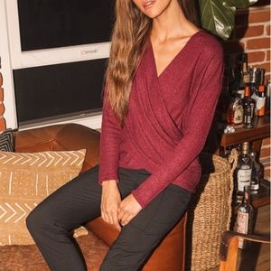 Lulus x LUSH Jordyn Wine Red Surplice Sweater Top